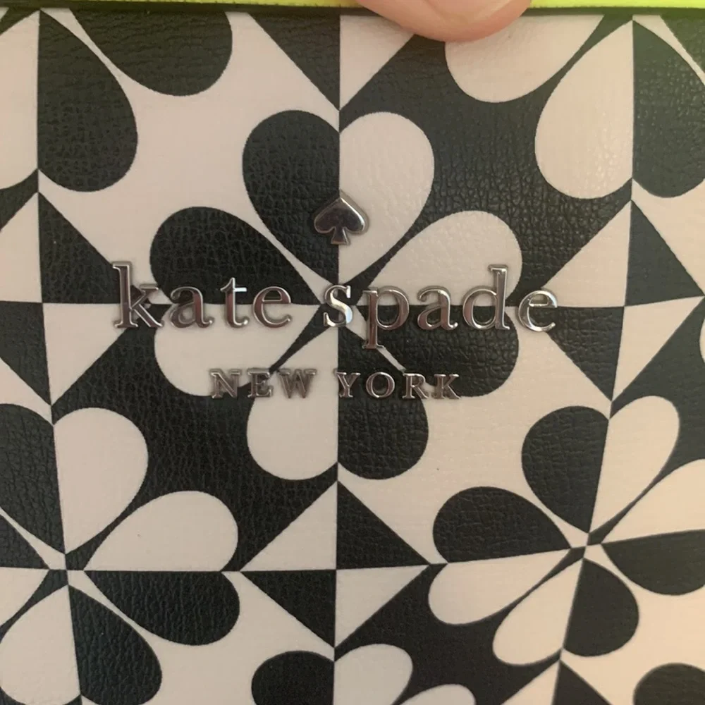 kate spade Black and White Floral Tote with Neon Yellow Trim
